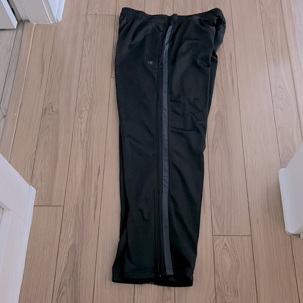Champion men’s relaxed, bottom track pants, black, size L/ 32 inseam